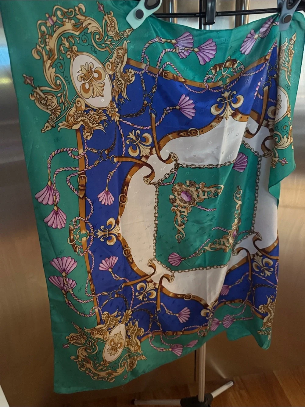 Aratta Silent Journey Green & Blue Baroque Print Silk Scarf NWOT